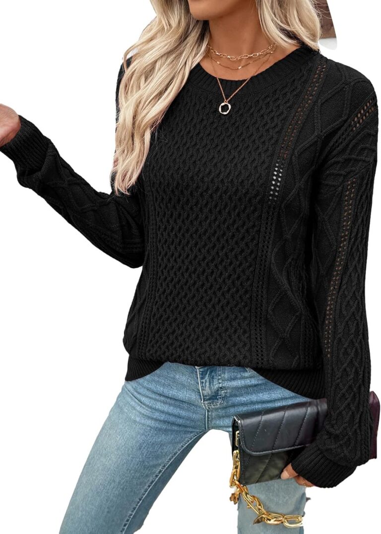 EVALESS Sweaters for Women Cable Knit Crewneck Pullover Sweater Tops Fall Winter Women’s Clothing 2025