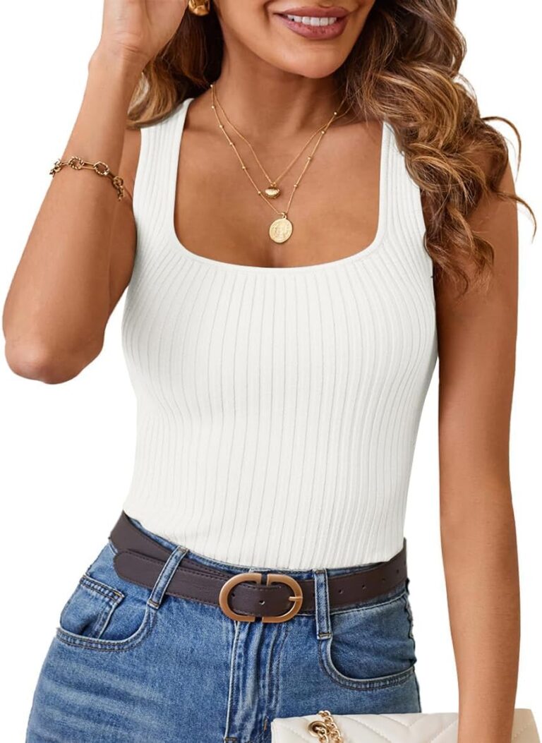 MEROKEETY Women’s Ribbed Knit Tank Tops 2025 Square Neck Sleeveless Summer Basic Shirts Sweater Vest
